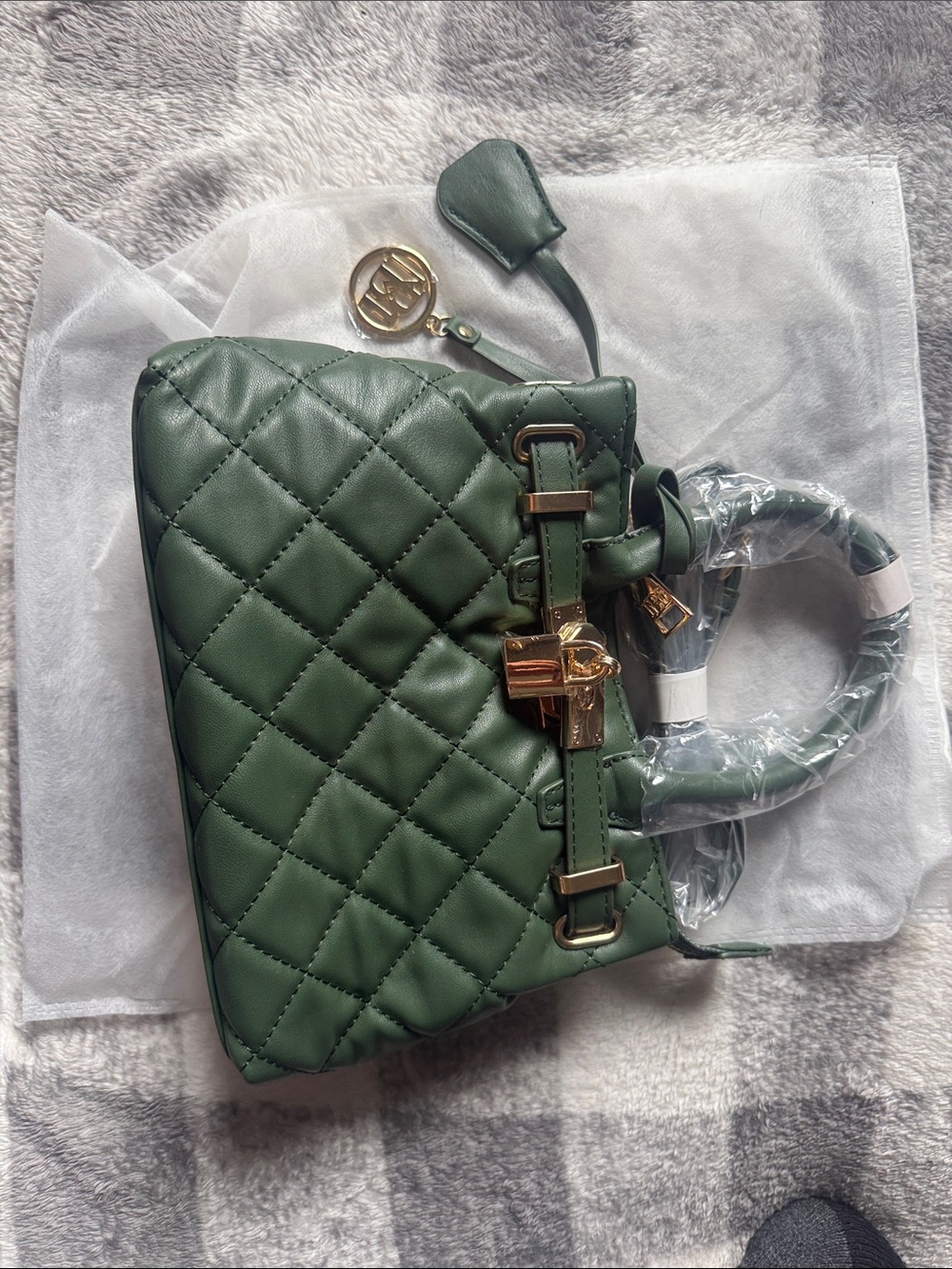 Quilted Green Top-Handle Satchel with Gold Hardware